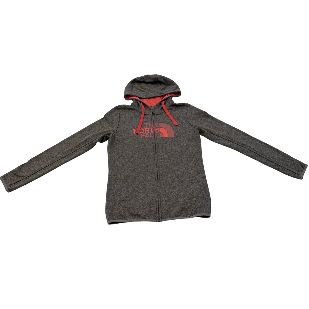 The North Face Womens Small Gray Pink Full Zip Hoodie Thumbhole Active Jacket